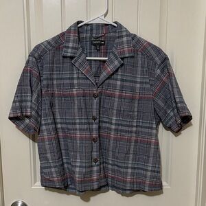 Toad&Co Gray Plaid Short Sleeve Camp Shirt with Red Accents